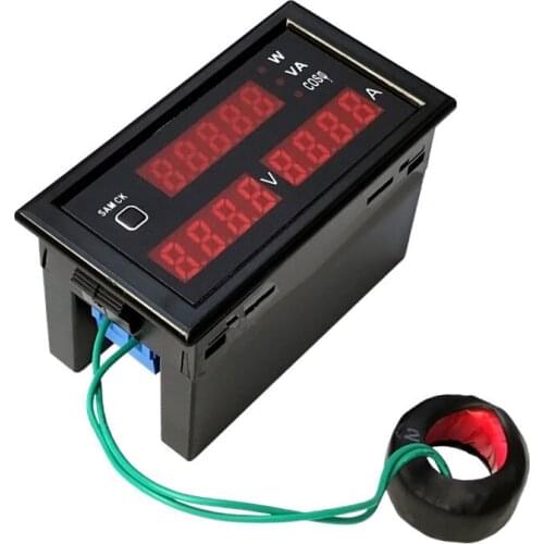 1pcs AC 80-300V 0-100A voltage amp power meter monitor with red led display ampere volt active apparent power power factor CT