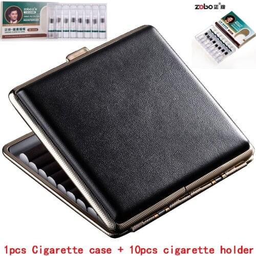 20 cigarette ZOBO high-grade leather / metal cigarette case 8pcs disposable filter cigarette holder Smoking cigarette set