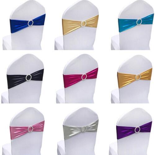 Wedding Christmas Party Favor 50 Pieces Gold Silver Red Metallic Elastic Spandex Chair Sash Band Birthday Conference Decor