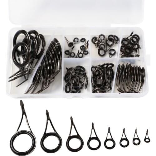 Mix size 75pcs Fishing Rod Rings Eye Repair Kit DIY Stainless Steel Guide Tip Wire Loop with Box Fishing Tackle Accessories