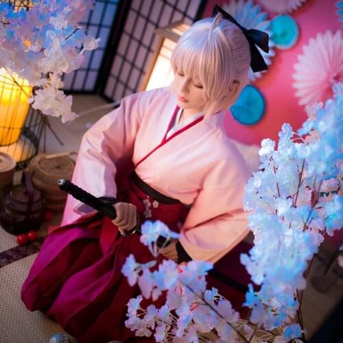 Anime Fate Grand Order Cosplay Sakura Saber Okita Souji Kimono Uniform Cosplay Costume Halloween Costumes