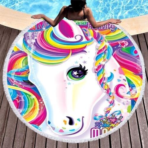 Beautiful Unicorn Style Big Round Beach Towel Tropic Plant Animal Portable Swimming Bath Towel Sport Yoga Blanket