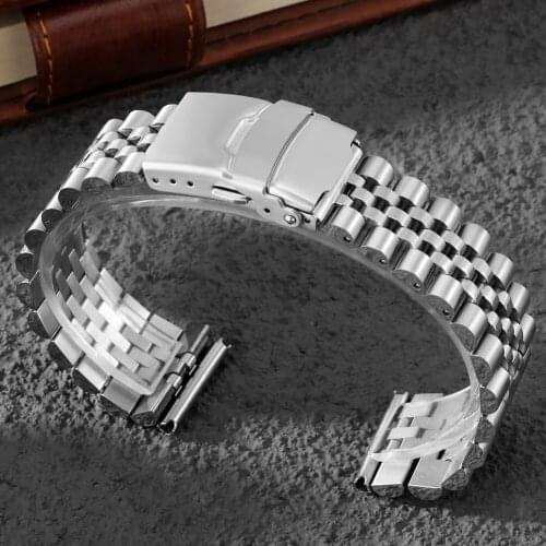 20MM 22MM Bracelet + 4 Spring Bars Sliver Watch Band Folding Safety Buckle Stainless Steel Wristwatch Band