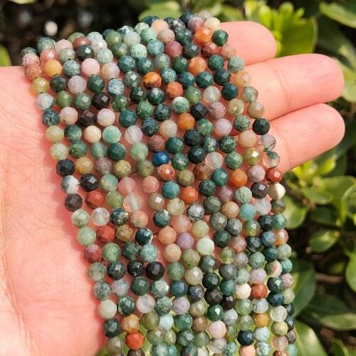 Natural Stone Beads Faceted Indian agates Loose Spacer Beads For Jewelry Making 2/3/4mm DIY Handmade Bracelets 15'Strand