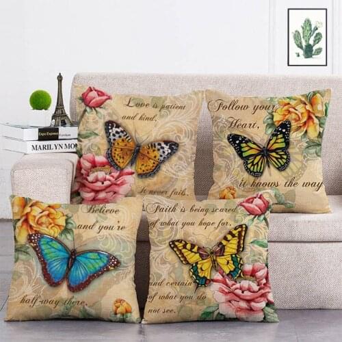 Cushion Cover Animal Butterfly New Year Gift Style Linen Pillows Case Sofa Cases for Living Room Bed Covers
