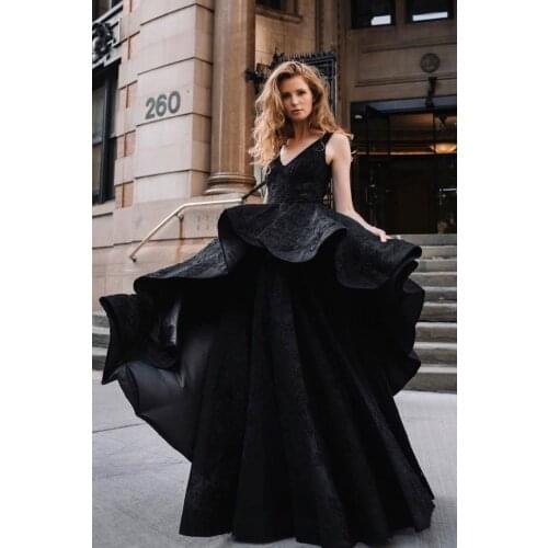 Black Ball Gown Lace Appliques Prom Dresses 2021 Double V Neck Formal Evening Party Dress vestidos de gala