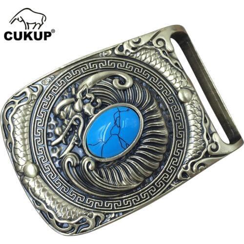 CUKUP New Arrival Dragon Real Jade Decorative Brass Buckle Metal 3.7-3.9cm Wide Belt Western Cowboy Buckles Only for Men BRK021
