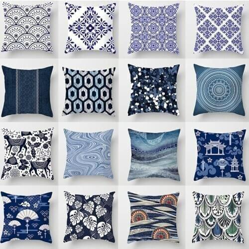 Cushion Cover Blue White Porcelain Decorative Pillowcases for Sofa Car Microfiber Throw Pillows Covers Home Bed Decor 45*45cm/pc