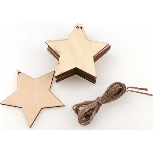10PC 8cm With Hole Blank DIY Wooden Star Shapes Laser Cut MDF Embellishments Shape For Wood Craft Hand-made Graffiti