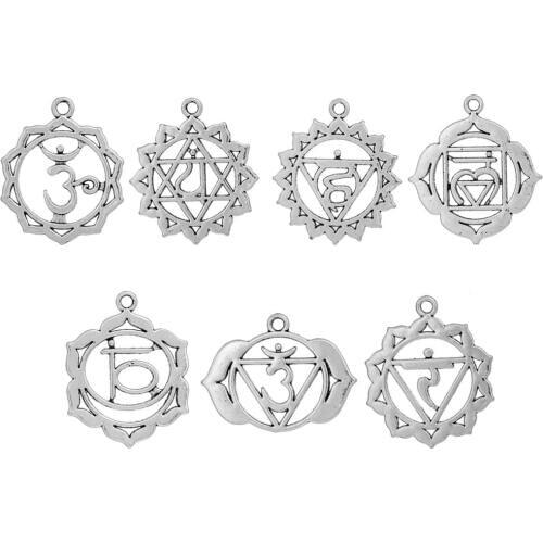 DoreenBeads Chakra Pendants Mixed Silver Color Hollow 3.7cm x 3.3cm(1 4/8" x1 2/8") - 3.2cm x 2.6cm(1 2/8" x1"),7 Pcs/Set