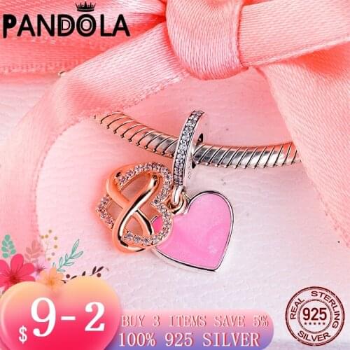 Fine Jewelry 925 Sterling Silver Sparkling Infinity Heart Dangle Charms Fit Original Pandora Beads Bracelet Jewelry Gift