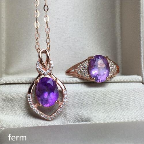 KJJEAXCMY exquisite jewelry 925 pure silver, Amethyst jewelry, ladies' jewelry, rings, pendants, 2 pieces