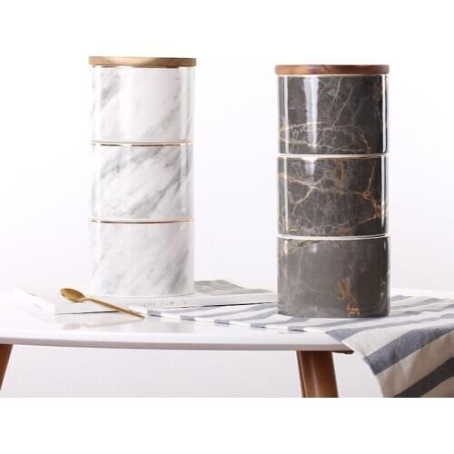 Ceramic Sealed Jar Multigrain Coffee Tea Jar Storage Box Nordic Marble Three-tier Storage Tank With Lid