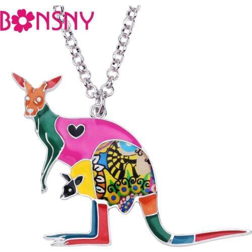 Bonsny Statement Zinc Alloy Australia Kangaroo Roo Choker Necklace Chain Pendant Fashion New Enamel Jewelry For Women Teens Girl