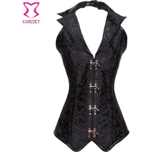 Steel Boned Corset Long Waist Trainer Gothic Clothing Women Corpete E Corseletes Espartilhos Halter Collar Corsets and Bustiers