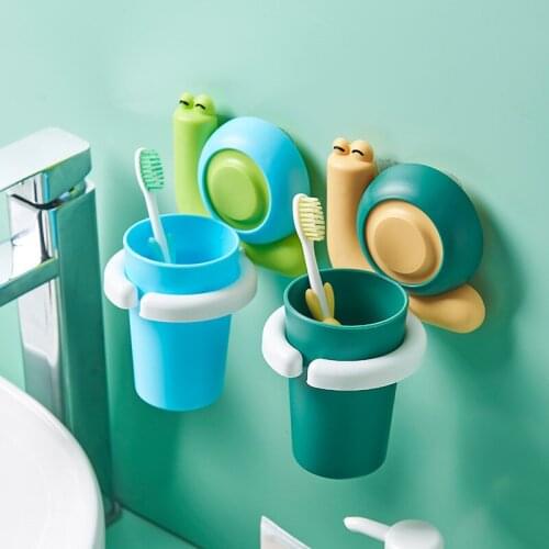 Creative And Seamless Wall-mounted Snail-shaped Toothbrush Holder Household Bathroom Daily Mouthwash Cup Toothbrush Holder