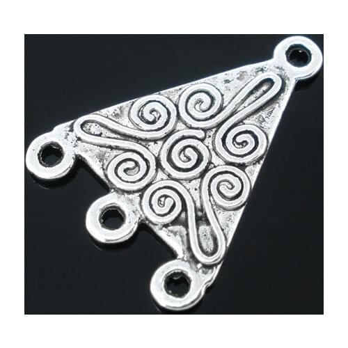 Lovely 50 PCs Silver Color Triangle Connectors Beads 16x22mm Findings (B04463)