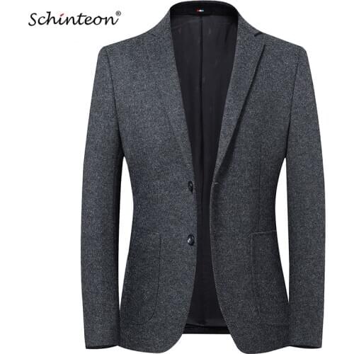 Schinteon Men New Korean Wool Blazer Jacket Slim Fit Outwear Smart Casual High Quality Party Wedding Clothing Autumn Winter