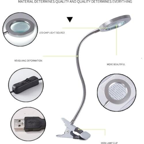 Desktop Magnifying Glass Lamp Compatible Soldering Iron Repair/Table Lamp/Makeup/Reading 360°Flexible