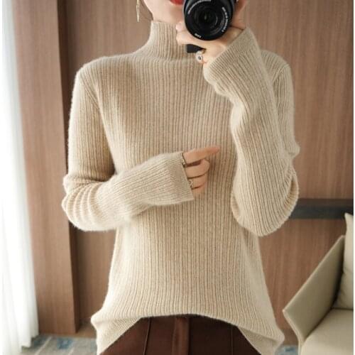2021 new autumn winter cashmere sweater womens half high neck drawstring Pullover Sweater 100% wool knitted bottomed sweater
