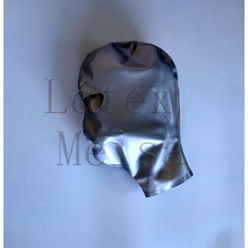 Novelty dark gray color Zentai latex hoods open eyes nostrils and mouth attached zip for adults