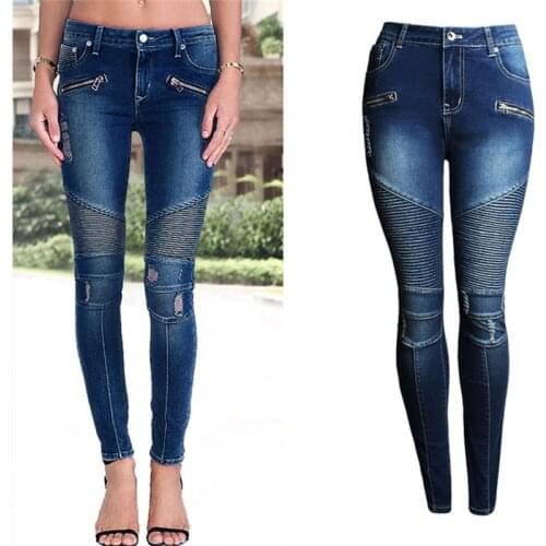 New Womens Jeans Ripped High Waist Long Pants Jeans Slim Sexy Denim Pants Fashion Stitching Pencil Pants Womens Jeans 562