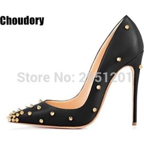 Sexy Spike Pumps Woman High Heels White Black Wedding Shoes Pumps Rivets Pointed Toe Women Shoes Heels Woman Pumps Ladies Shoes