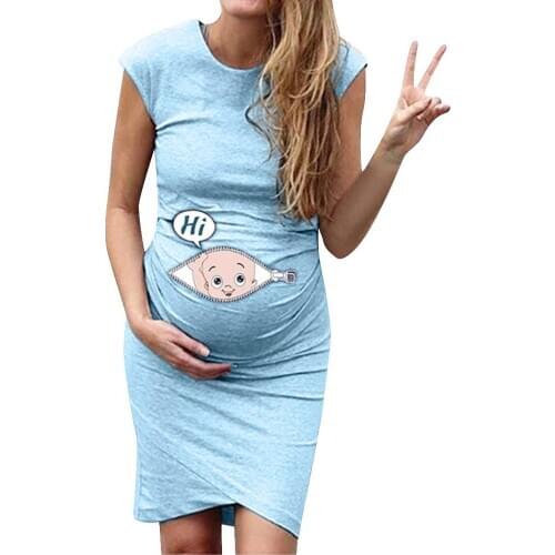 Mother Womens Dresses Summer Short Sleeve Pregnancy Maternity Dress Cartoon Baby Print Dress Nusring Clothes for Women