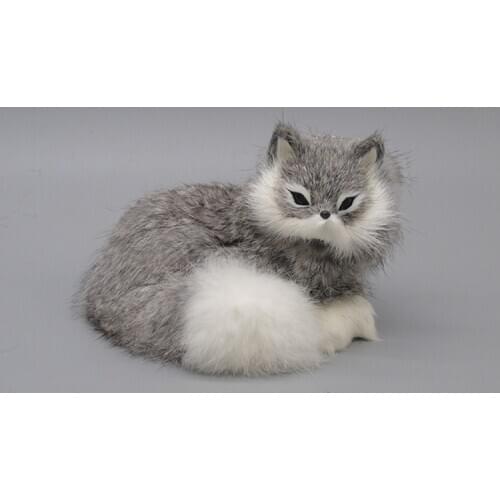 About 16x13cm simulation gray fox polyethylene&fur prone fox model prop handicraft home decoration gift b1736
