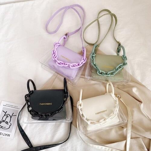Transparent PVC Crossbody Bag Women PU Acrylic Chain Ladies Shoulder Messenger Flap Handbags Fashion Bolsos Para Mujer Handbags