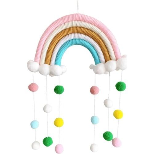 Rainbow Hanging Decor Handmade Woven Cotton Rope Rainbow Raining Cloud Wall Hanging Ornament Photo Props for Baby Girl Room