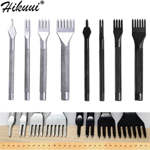 Non-slip Handle Leather Hole Punches 1+2+4+6 Prong DIY Diamond Spacing Lacing Stitching Chisel Set DIY Leather Craft Tools Set