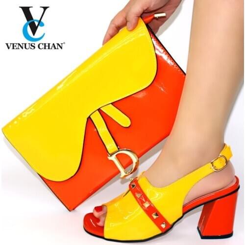 Special Design Italian Women Wedding Shoe and Bag to Match 2020 Italian Ladies Matching Shoes and Bag Set in Yellow and Red