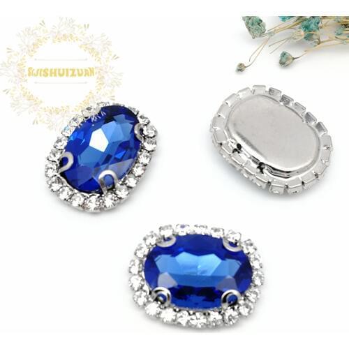Light Sapphire Oval Shape Drill Side Chain Crysta Glass Sewing Rhinestones with Claw DIY Womens Shose and Wedding Dresses