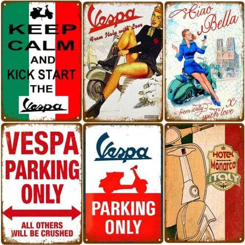 Vespa Parking Only Vintage Metal Tin Sign Home Cafe Garage Motorcycle Billboard Wall Art Poster Plate Club Decoration ZSS81