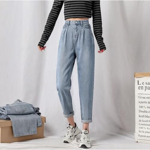 High Waist Ankle-length Jeans For Spring Womens Denim Harem Pants Loose Trousers Female 2021 New Straight Jean Plus Size 1982