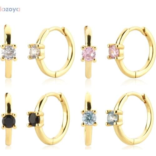 Lozoya 925 Sterling Piercing Pendiente Silver 9.5mm Slim One Zircon Huggies Clips Earring Loops Rainbow Hoops Summer Jewelry