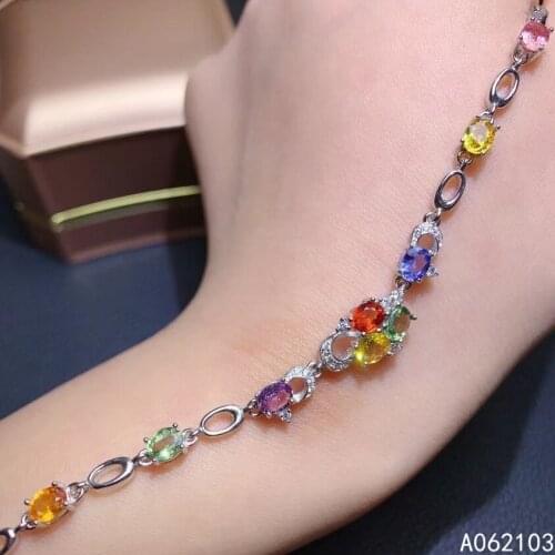 KJJEAXCMY fine jewelry 925 sterling silver inlaid natural color sapphire women fresh and sweet gem hand bracelet support test