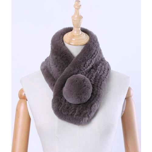 New Genuine Rex Rabbit Fur Knitted Womens Scarf Wraps Girls Real Fur Winter Scarves With Big Pom Poms Soft Warm Lovely Scarfs