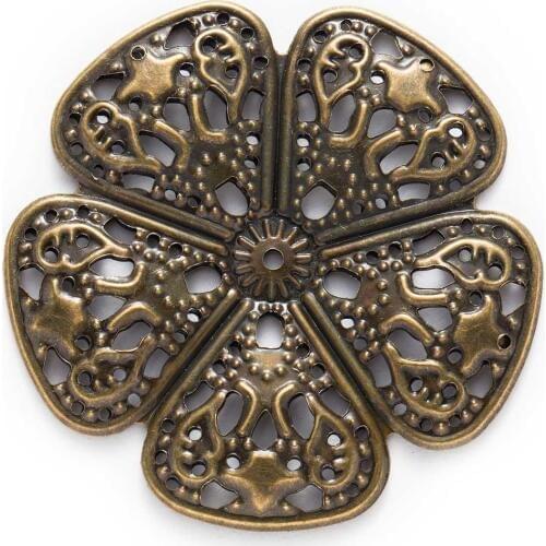 10/30 Piece Bronze Tone Filigree Flower Wraps Jewelry Making DIY Connnector Embellishments Findings 48mm