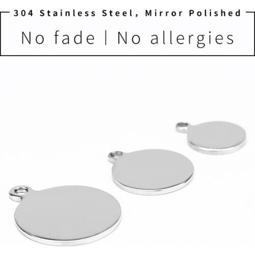 100% Stainless Steel Circle Charm Pendant Blank Metal Tag 15mm/20mm/25mm/30mm/35mm Round Dogtag Mirror Polished Wholesale 10pcs