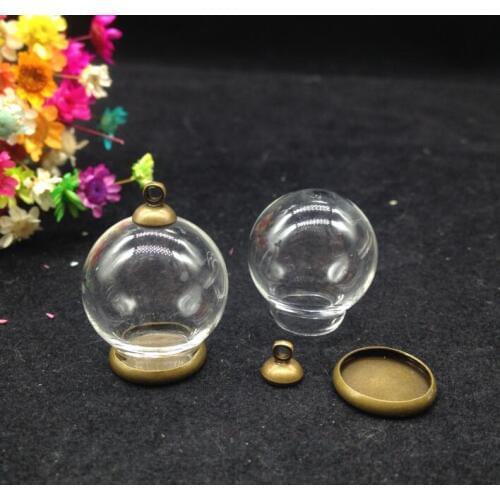 100sets/lot antique bronze color 20*12mm glass globe with jewelry findings set glass vial pendant glass bottle glass pendant