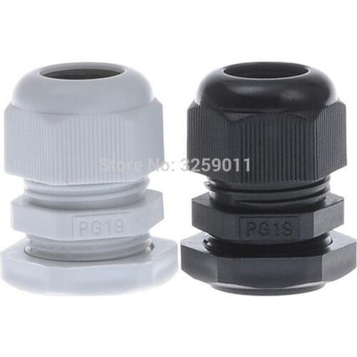 100PCS Cable Glands PG19 Black White Waterproof Adjustable Nylon Connectors Joints With Gaskets 12-16mm For Electrical Appliance