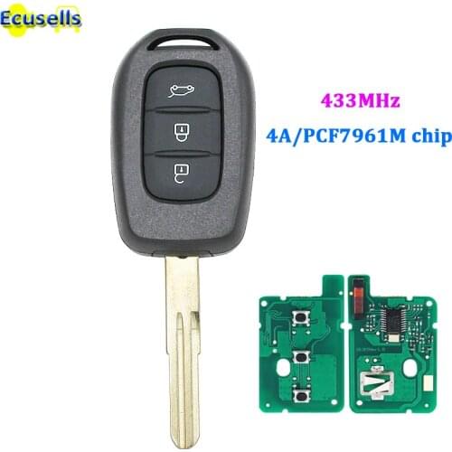 3 Button Remote Key Fob 433MHz with 4A PCF7961M chip for Renault Duster Dokker Trafic Master