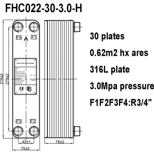 30 Plates 0.62m2 Brazed Plate Heat Exchanger, 316L Stainless Steel Heat Exchanger