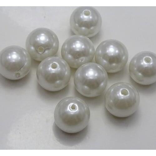50 Pcs 14mm Plastic Faux Pearl Round Beads White Imitation Pearl
