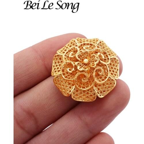 African 24K gold plated adjustable flower Rings fine jewelry for women wedding accessories French jewellery Womens rings gifts
