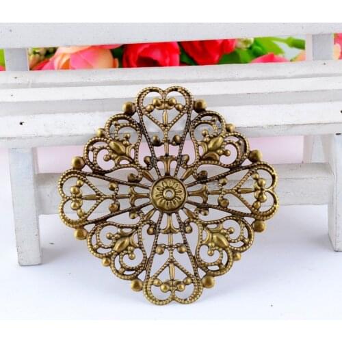 Free shipping Retail 5Pcs Antique Bronze Filigree Flower Wraps Connectors Metal Crafts Gift Decoration DIY Findings 5x5cm