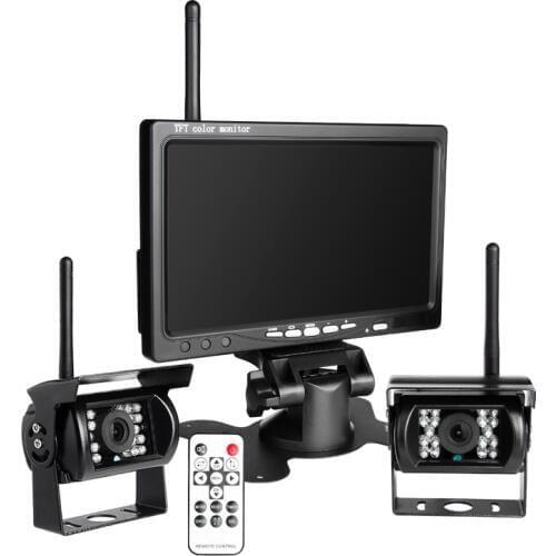 Wireless Car Rear View Backup Waterproof Dual Cameras Kit + 7" LCD HD Reversing Parking Camera Monitor for Bus Truck Trailer