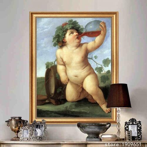 No frame classical religious figures red wine angel boy canvas printings oil painting printed on cotton art decoration picture